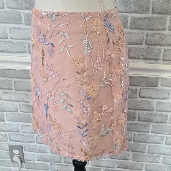 Idem Ditto Embroidered Sequined Floral Tulle Mini Skirt NEW Romantic Feminine M - Picture 2 of 8